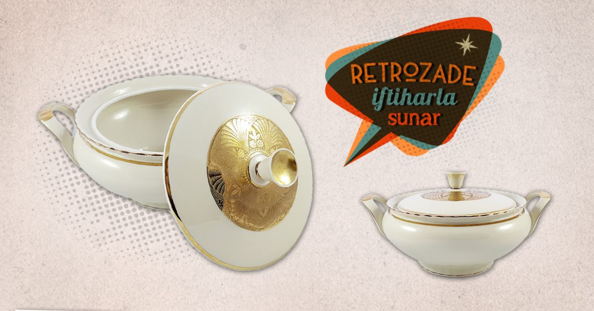 Altın işlemeli kapak ve bordürüyle çok şık Ø 20cm Bavaria porselen çorba servis tabağı pilav servisi için de ideal. Retrozade - Vintage Retro Antika