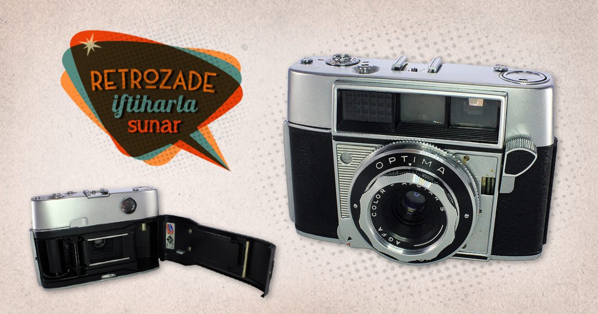 1959 - 1960 Almanya yapımı dünyadaki ilk tam otamatik 35mm kamera Agfa Optima Agfamatic fotoğraf makinesi. Color-Apotar S 39mm f/3.9 lens. 35mm film ile çalışır. Retrozade