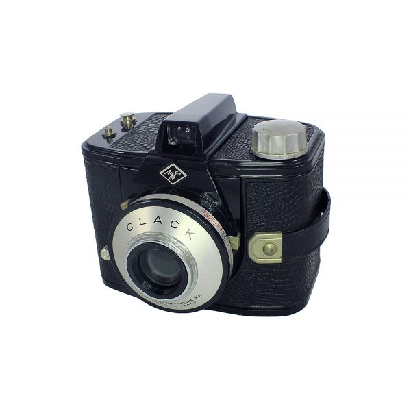 Alman Agfa Clack fotoğraf makinesi 1954-1965 yapımı built-in sarı filtre ve orijinal deri çantasıyla. 6x9 format 120 roll film kullanır. Retrozade - Vintage