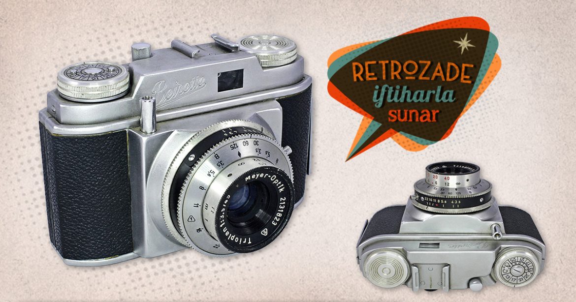 Beier Beirette 35mm film fotoğraf makinesi. Meyer Trioplan 45mm/3.5 lens. 1958'den 1980'lere kadar üretilen Beirette modelinin ilk versiyonudur. Retrozade