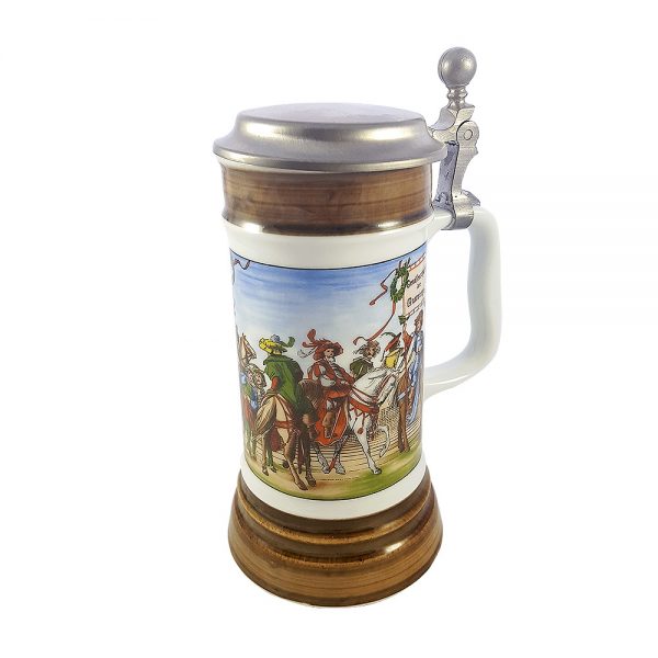 Bavaria porselen kapaklı bira kupası Knight, orta çağ baskılı ve el boyaması şeritleriyle benzersiz! Retrozade - Vintage Retro Antika