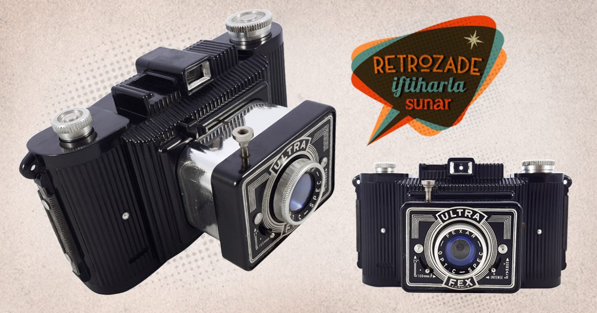Fex Indo Ultra-Fex 1946-1966 üretimi, 6X9 format bakalit fotoğraf makinesi, orijinal deri çantasıyla (120 roll film) Retrozade Vintage • Retro • Antika