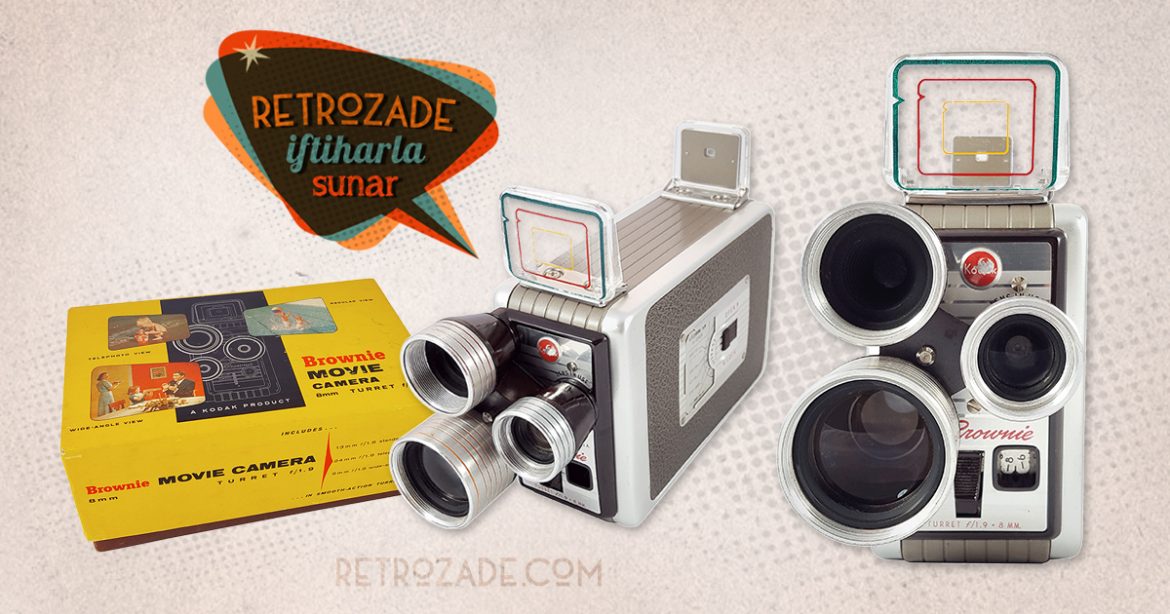 Kodak Brownie Turret 8mm film kamerası, 1950'ler USA üretimi, retro kahverengi, 3 lensli, tertemiz ve orijinal kutusuyla! ✨Retrozade✨ Vintage • Retro • Antika