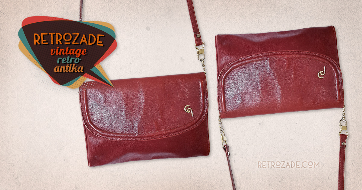 Kırmızı vintage deri çanta Rosa; hakiki deri, gold metal detaylarıyla günlük kombinleriniz için çok demode! Retrozade - Vintage Retro Antika