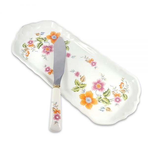 Fransız porselen servis tabağı Jour, bıçağıyla takım capcanlı floral deseniyle güneşli masaların vazgeçilmezi! Rulo pasta sunumu için ideal... ✨Retrozade✨Vintage • Retro • Antika