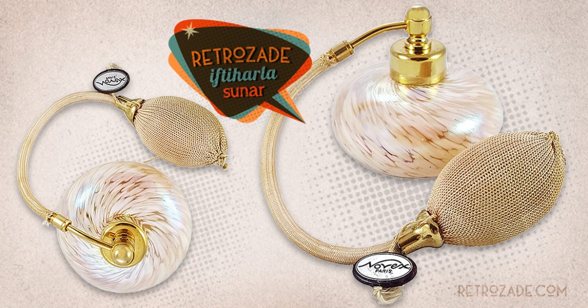 Pudra cam parfüm şişesi; pembe pudra murano cam üzeri beyaz üfleme, Paris'ten, doldurulabilir tipte pompalı atomizer! Retrozade ✨ Vintage • Retro • Antika
