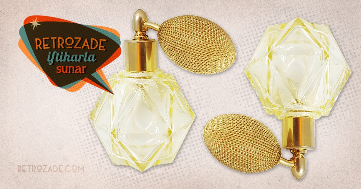 Kristal parfüm şişesi Sole; sarı atomizerıyla retroseverlere çok nostaljik, gerçek kesme kristal, pompalı parfüm atomizer! ✨Retrozade✨Vintage • Retro • Antika
