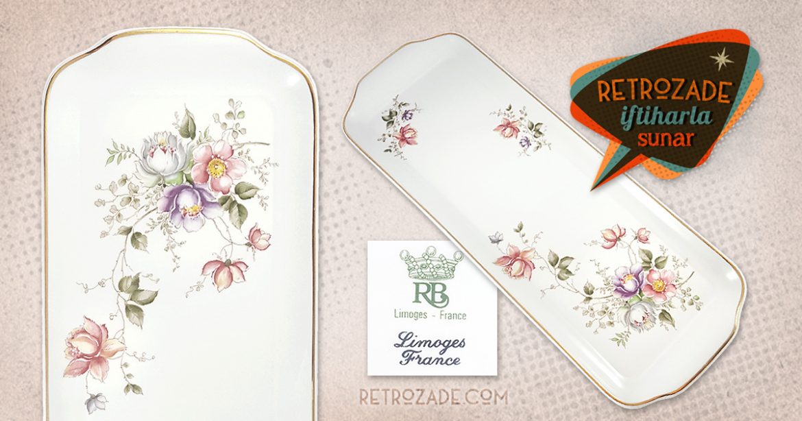 Limoges porselen servis tabağı Zen; gold bordürlü, narin çiçek motifli ve mineli! Sofrada şıklıktan vazgeçemeyenlere...✨Retrozade✨Vintage • Retro • Antika